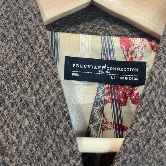 Peruvian Connection Baby Alpaca Wool Long Brown Blazer Coat Size 6 - Picture 3 of 10